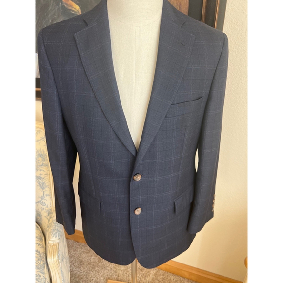 Men's Brooks Brothers Blazer, Navy Blue Plaid, Size 40S - Picture 4 of 7